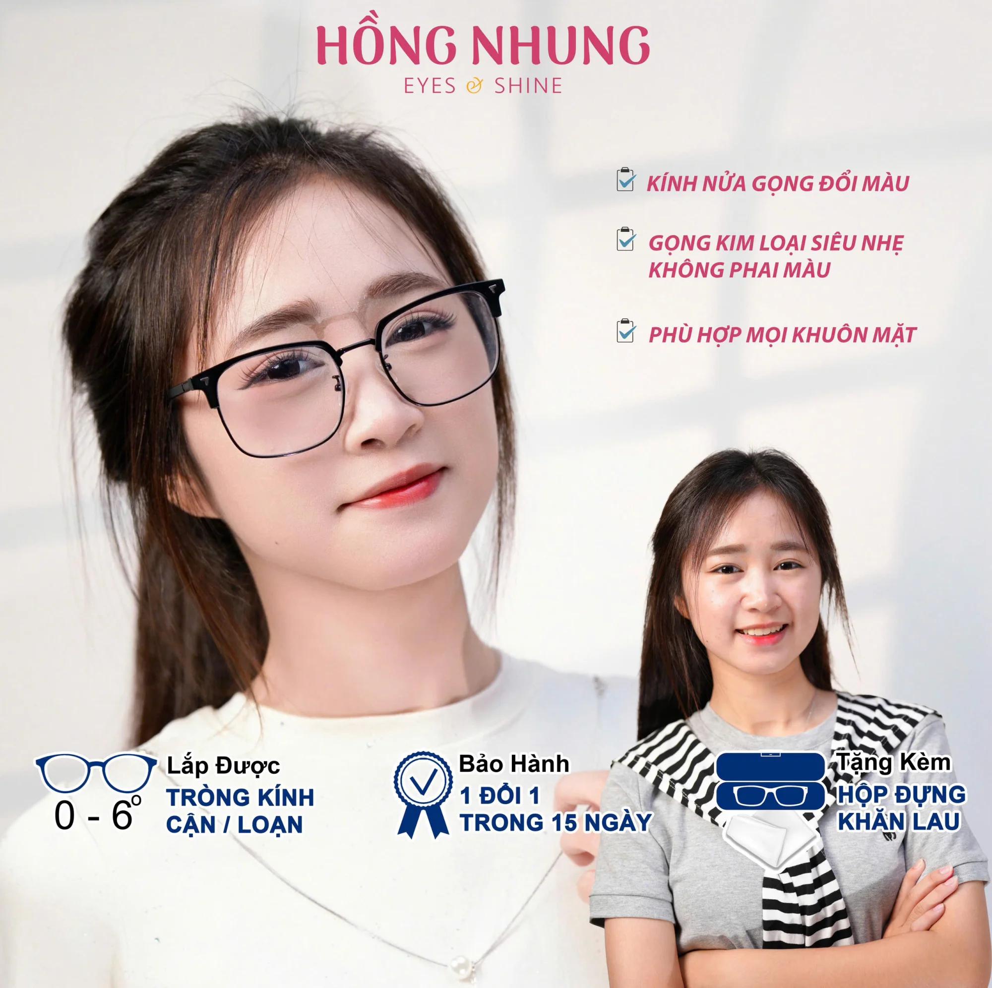 Gọng kính nam nữ dổi màu khi ra nắng dáng kính nửa gọng chất liệu gọng titan không gỉ M31