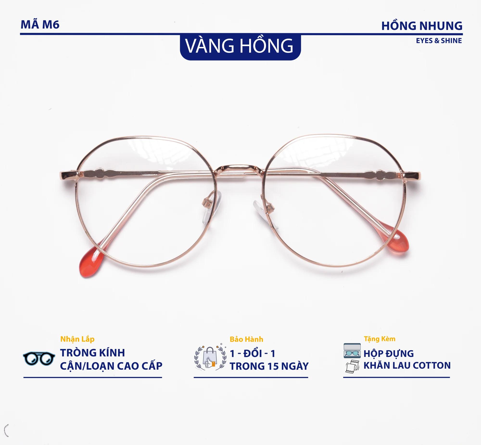 Gọng kính nữ thời trang tròn góc cạnh dành cho mặt vừa và to chất liệu kim loại M6