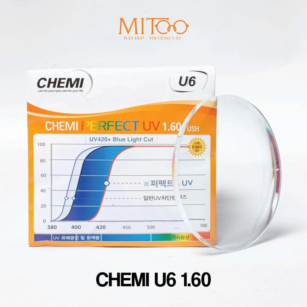 Tròng Kính Chemi U6 1.60 Perfect UV Mỏng Nhẹ Chống Ánh Sáng Xanh | Kính Mắt MITOO