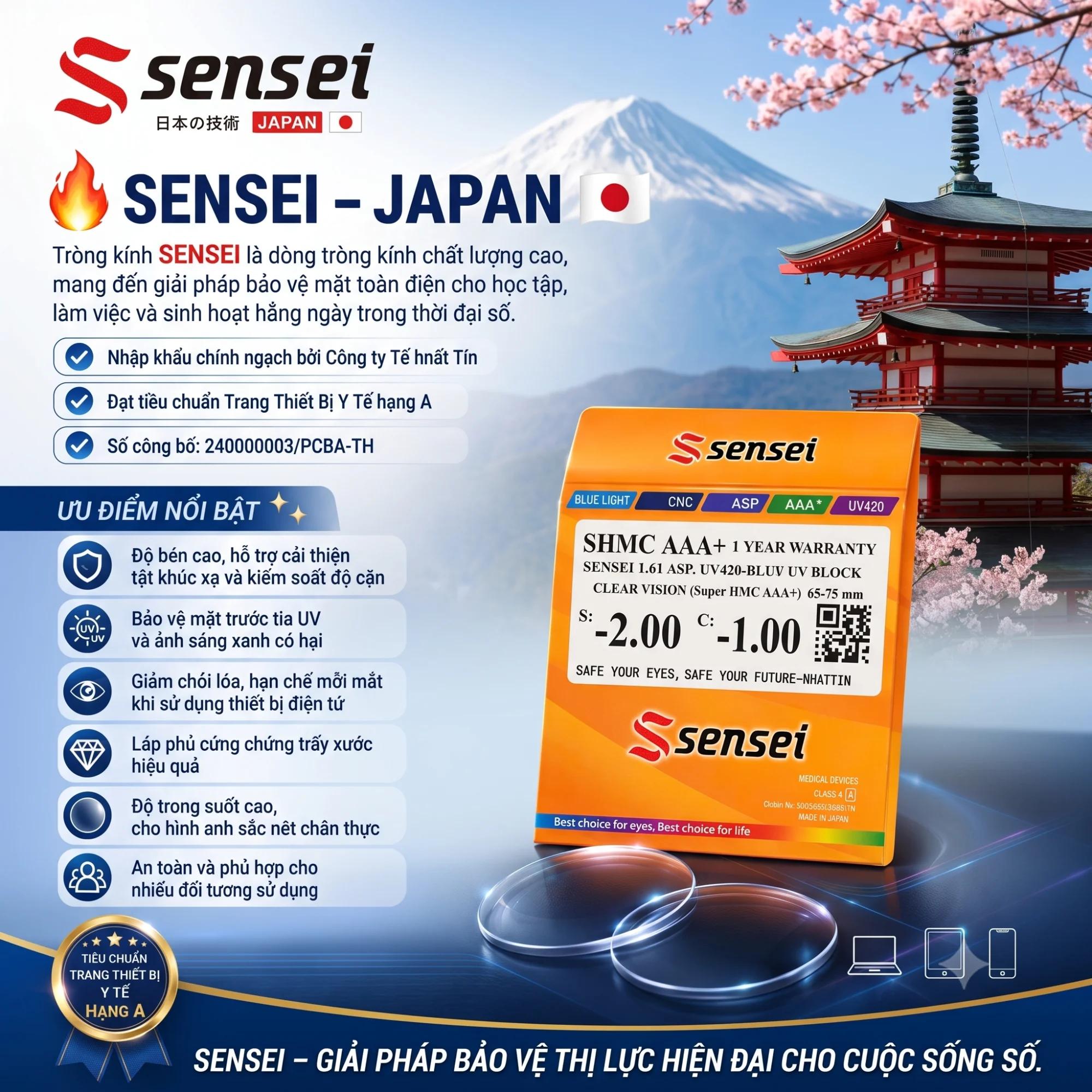 Tròng Kính Sensei 1.60 / 1.61 ASP SHMC AAA+ Chống Ánh Sáng Xanh | Kính Mắt MITOO