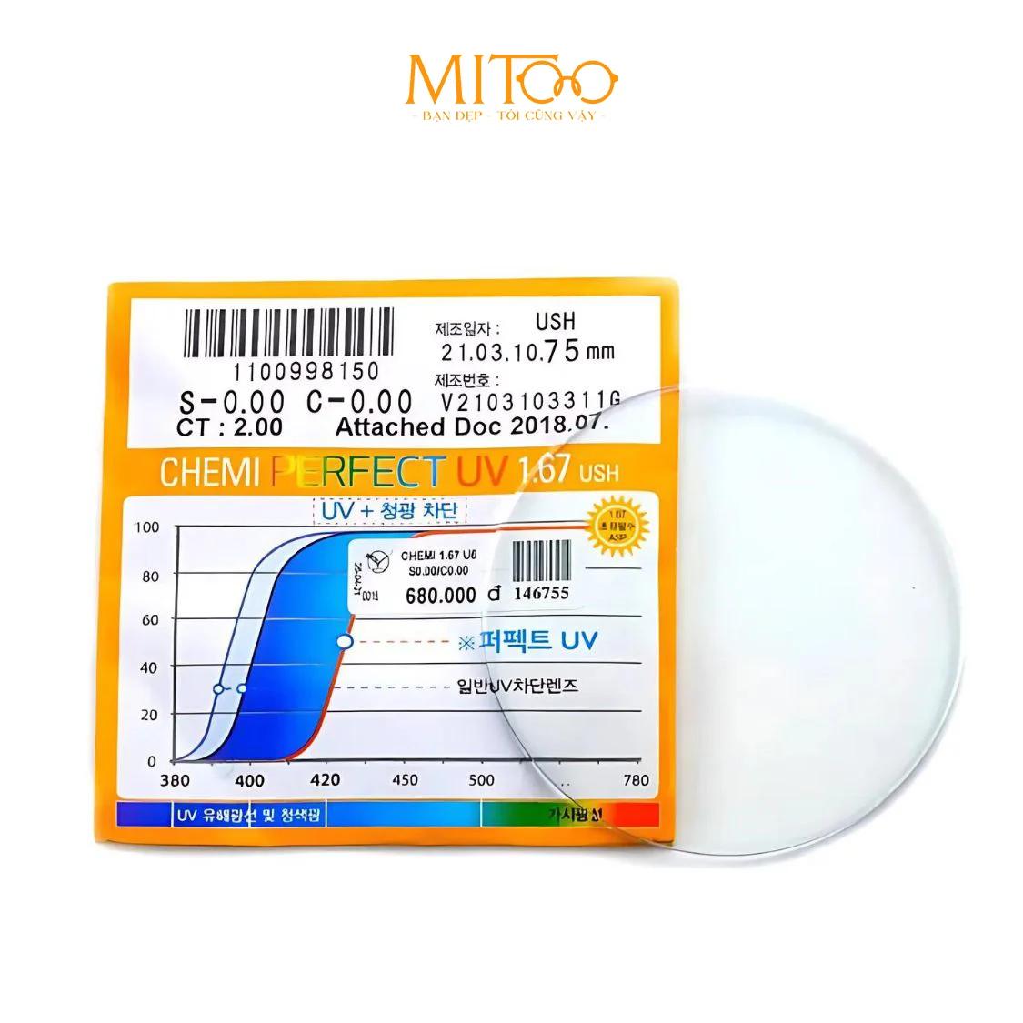 Tròng Kính Chemi 1.67 U6 Perfect UV Siêu Mỏng Chính Hãng | Kính Mắt MITOO