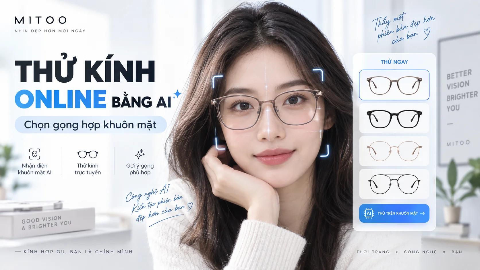 Thử kính online bằng AI tại MITOO giúp chọn gọng kính hợp khuôn mặt