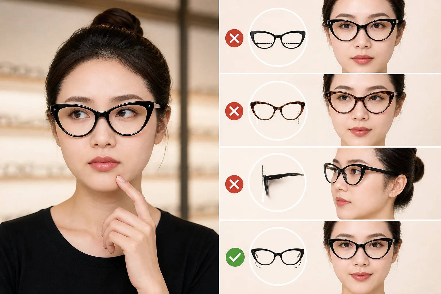Những sai lầm cần tránh khi mặt tròn chọn kính mắt mèo