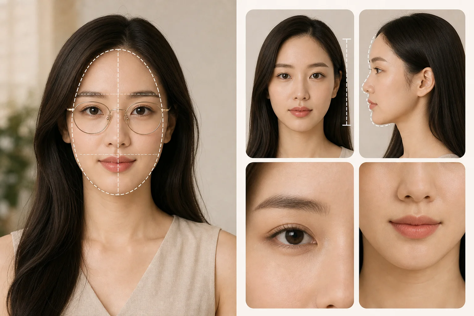 Các kiểu gọng kính vuông, Panto, tròn và browline phù hợp để tham khảo cho khuôn mặt dài