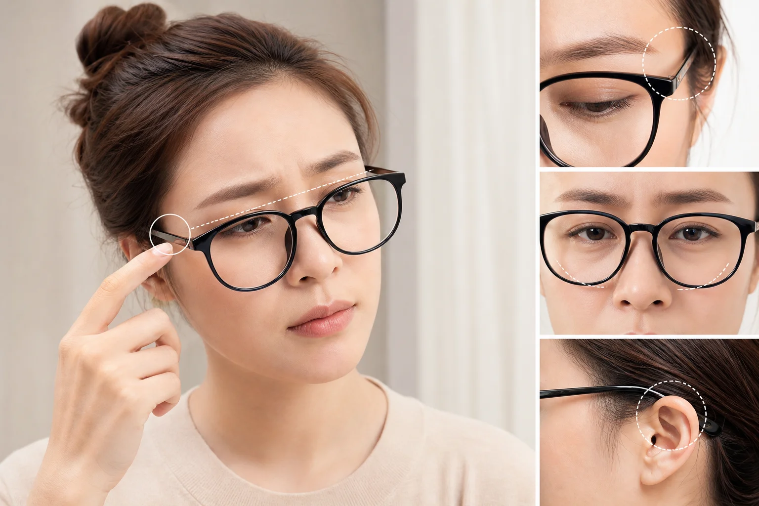 Dấu hiệu gọng kính bị lệch hoặc không còn vừa vặn